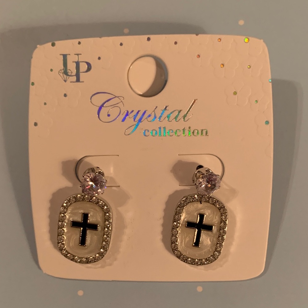 Silver and Black Cross Earrings